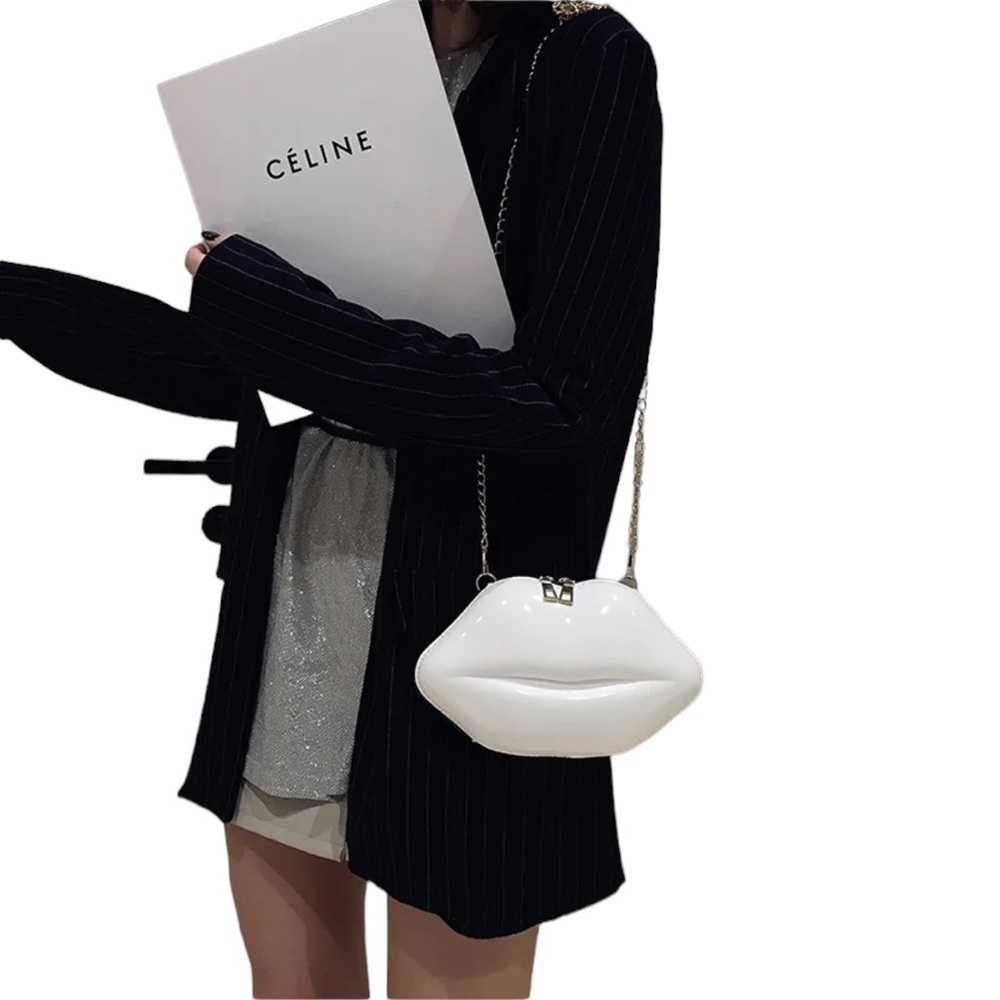 White Lips Bag Purse clutch crossbody‎ kiss club party cute punk eighties glam